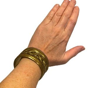 Brass Bangle Braided Wire Work Bracelet Metal Cuff